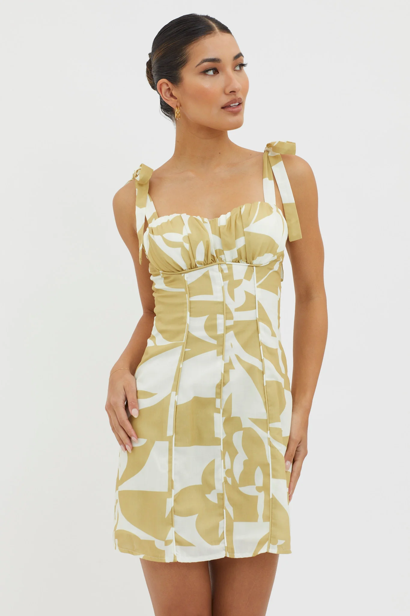 Harrison Tied Shoulder Mini Dress Print Yellow - Image 5