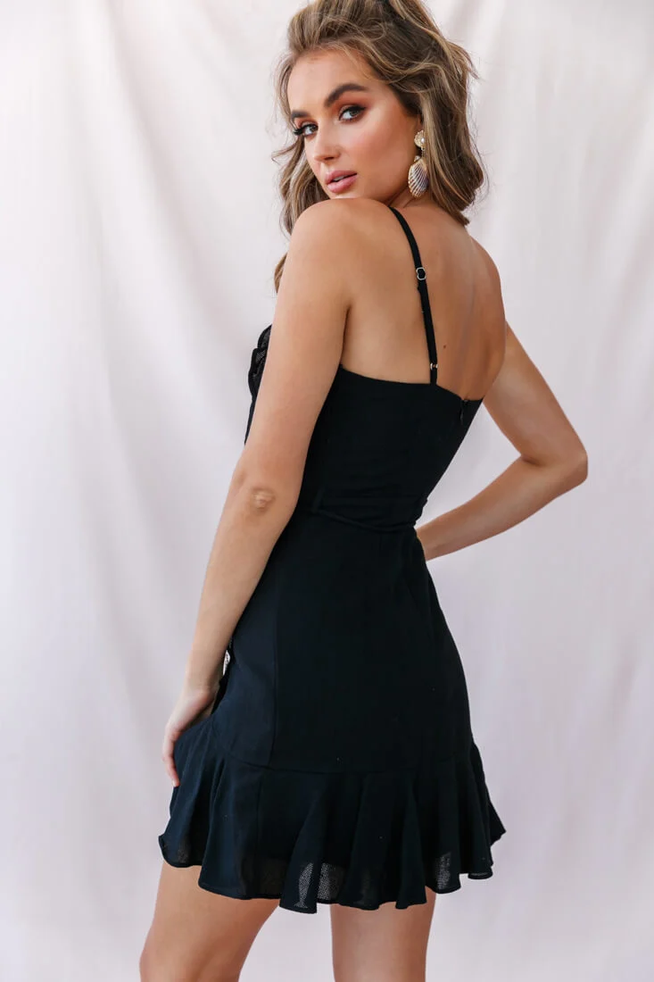 Hart Cami Strap Ruffle Mini Dress Black - Image 3