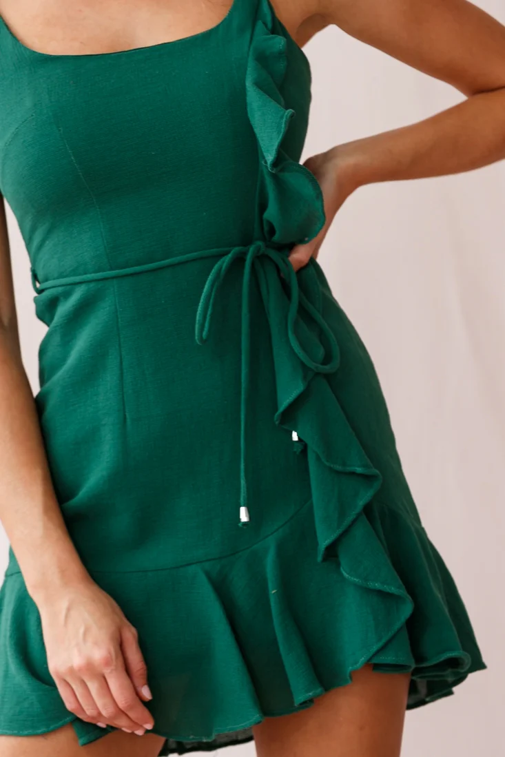 Hart Flowy Chiffon Mini Dress Forest Green - Image 4