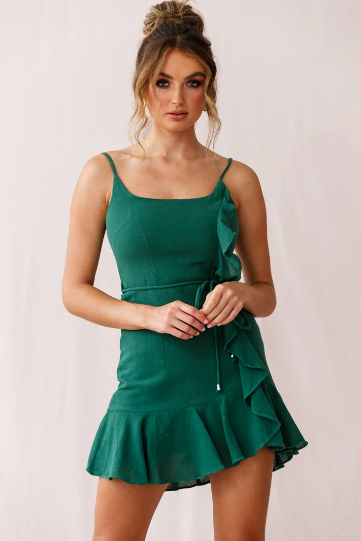 Hart Flowy Chiffon Mini Dress Forest Green - Image 5
