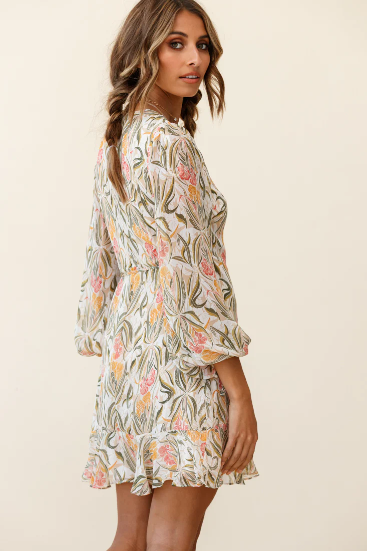 Hartley Balloon Sleeve Wrap Dress Floral Print Green - Image 3