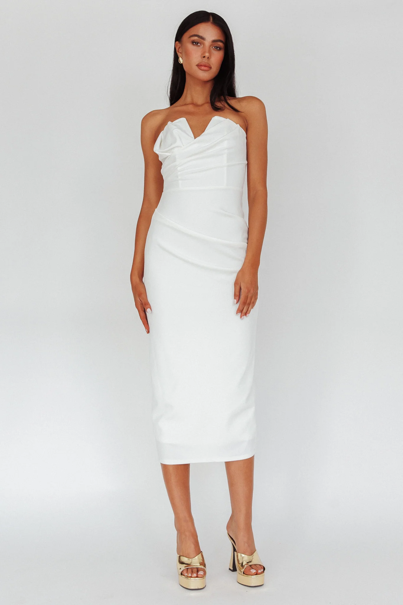 Hartly Strapless V-Neck Midi Dress Off White - Image 3