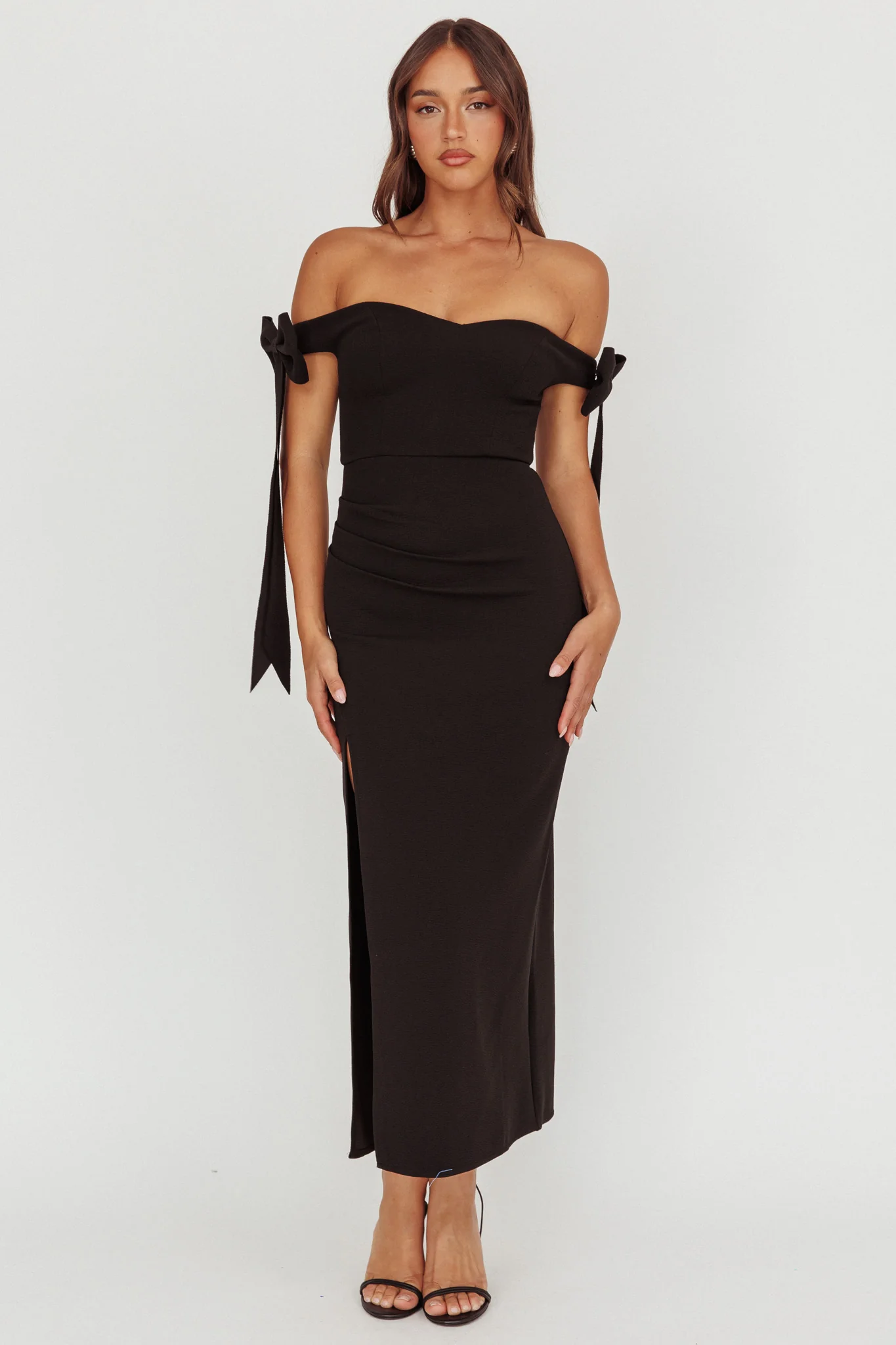 Have Faith Off-Shoulder Bow Sleeve Maxi Dress Black - Image 2