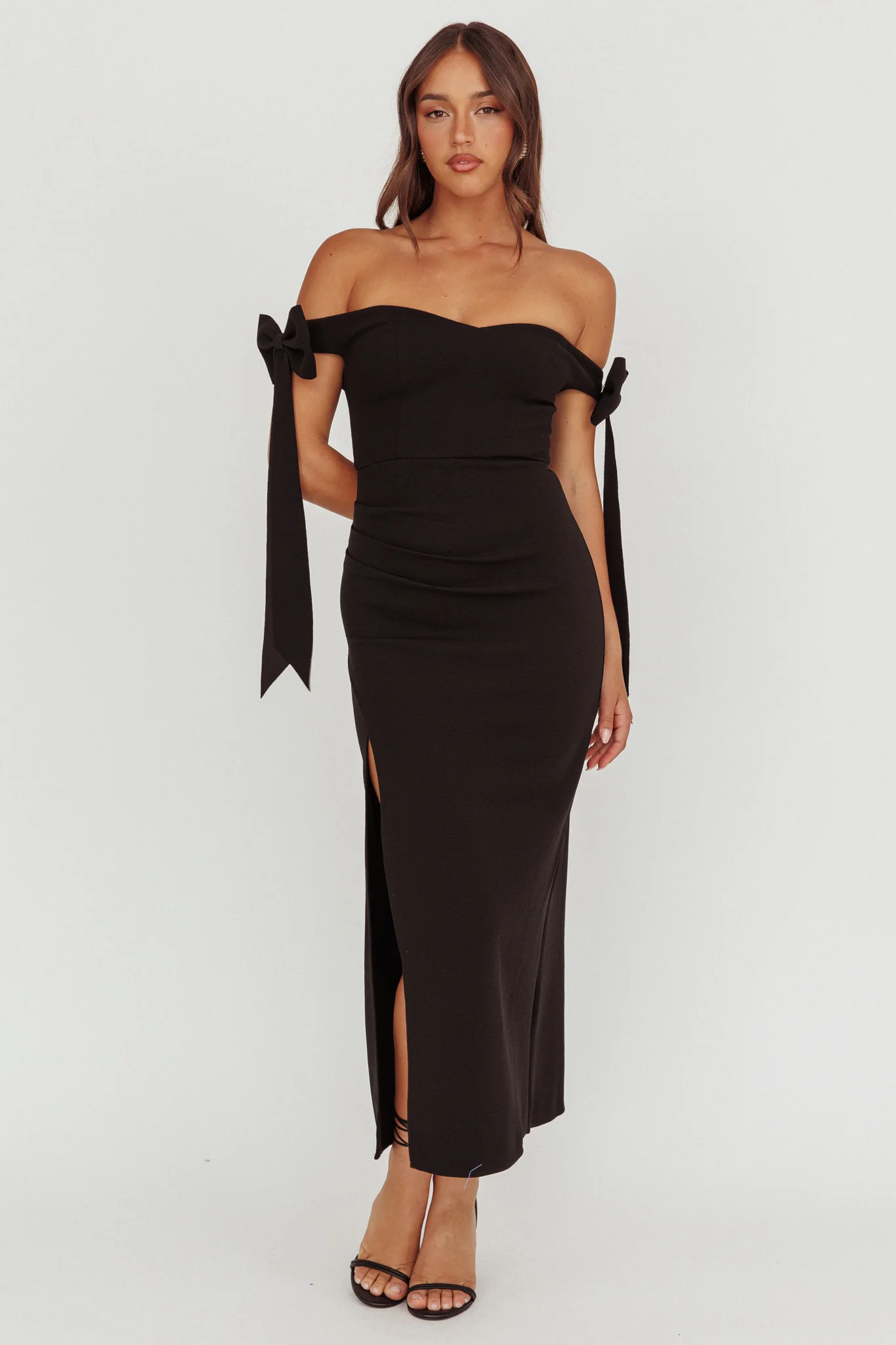 Have Faith Off-Shoulder Bow Sleeve Maxi Dress Black - Image 5