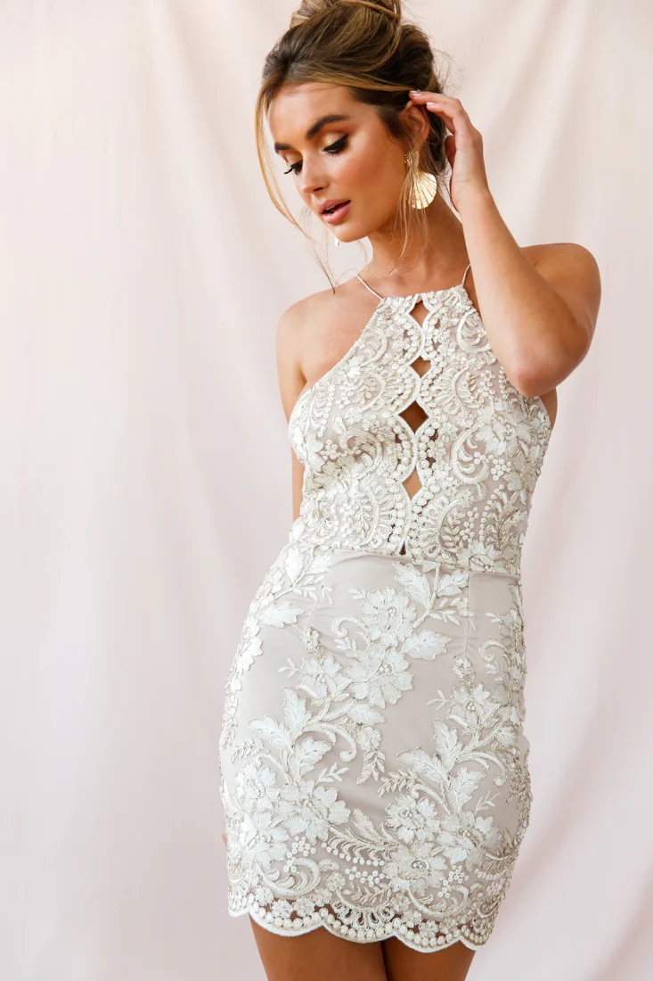 Havilah Halterneck Embroidery Dress Gold - Image 5