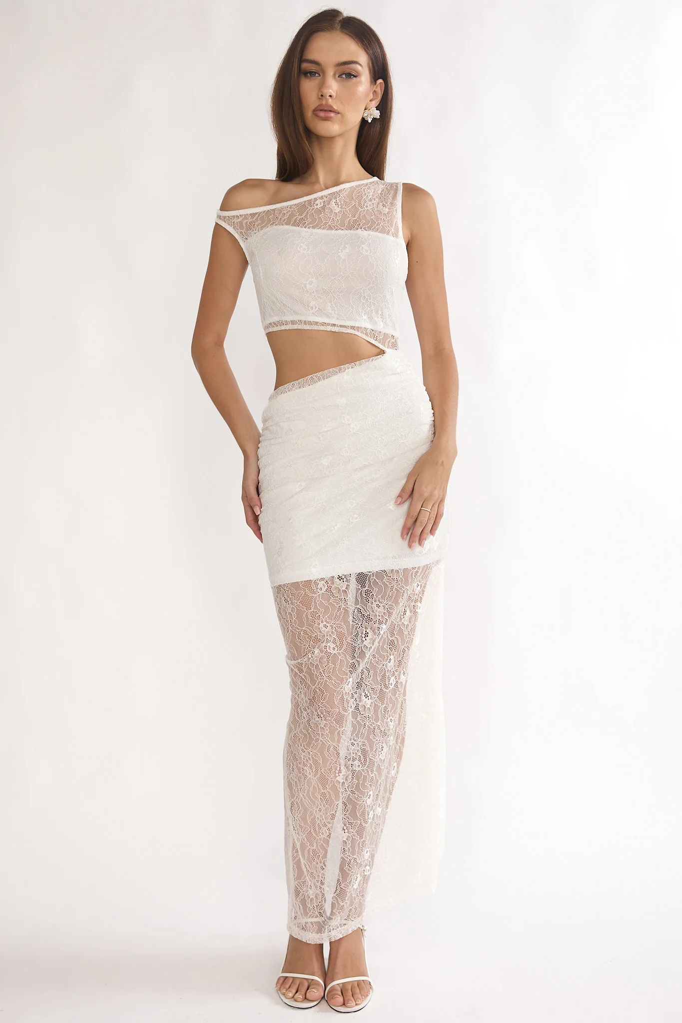 Havira Lace Overlay Cut-Out Maxi Dress White - Image 5