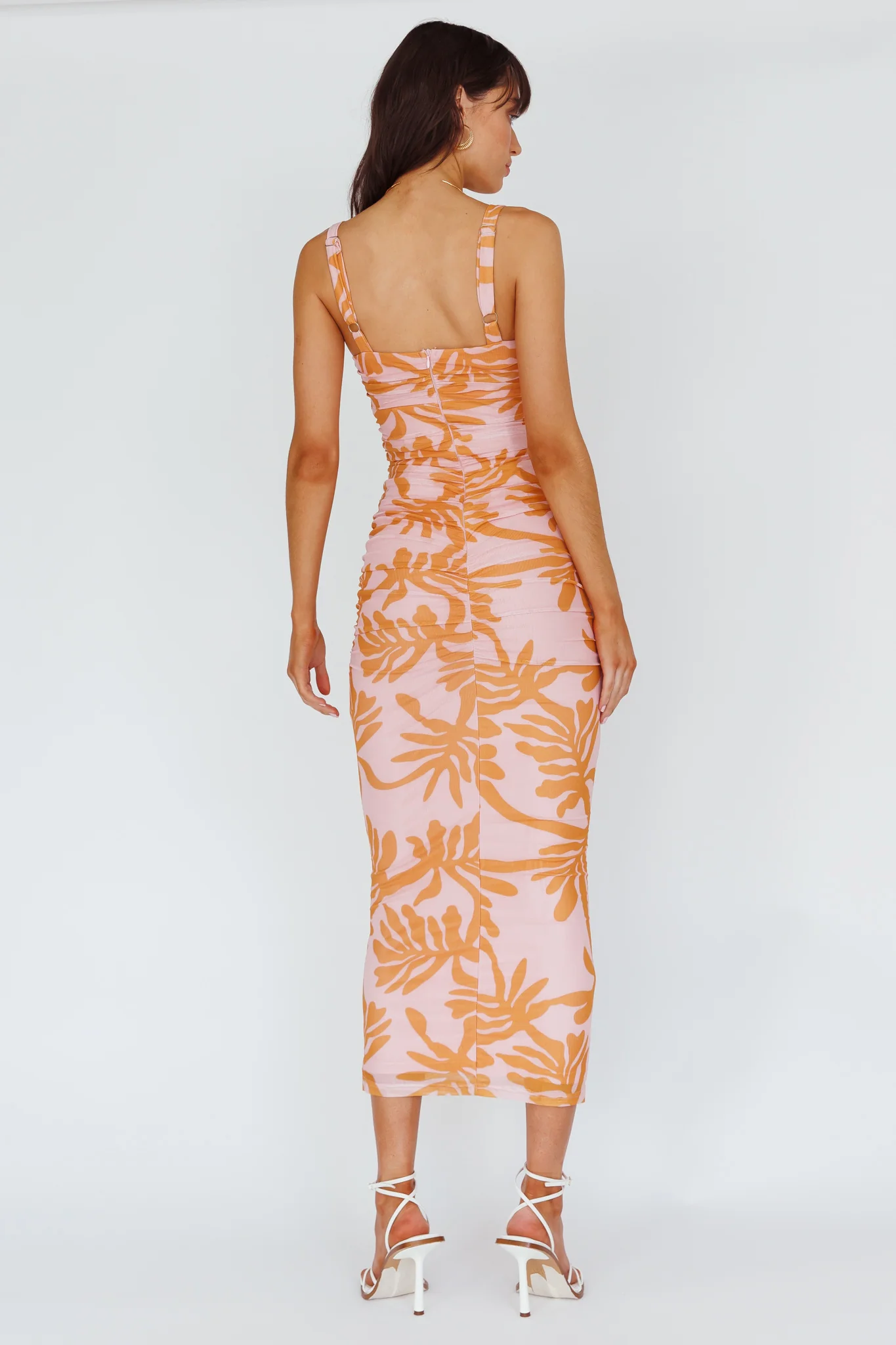 Hawaiian Sun Ruched Bust Midi Dress Print Pink - Image 2