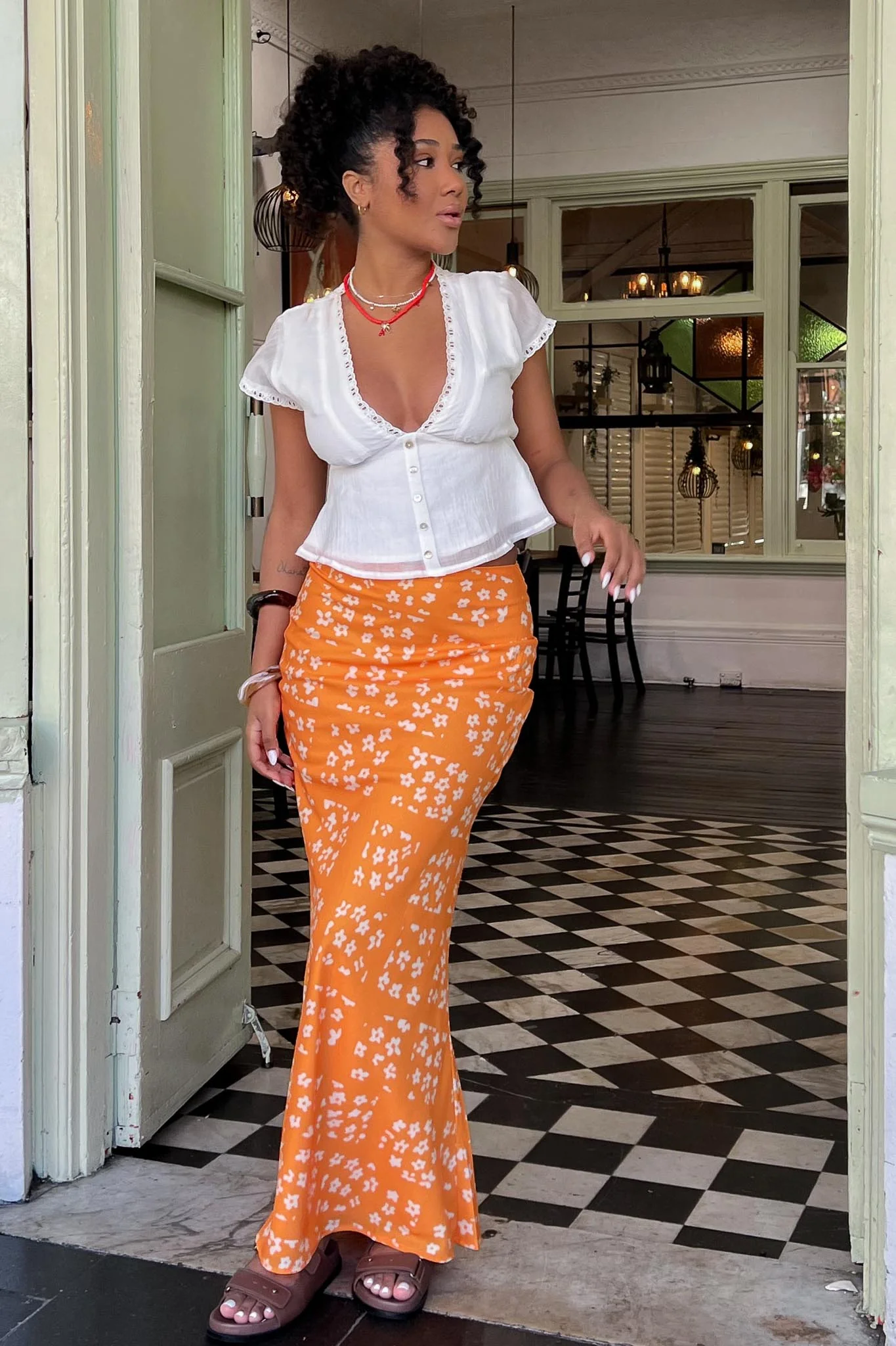 Heart & Soul Maxi Skirt Floral Orange - Image 2