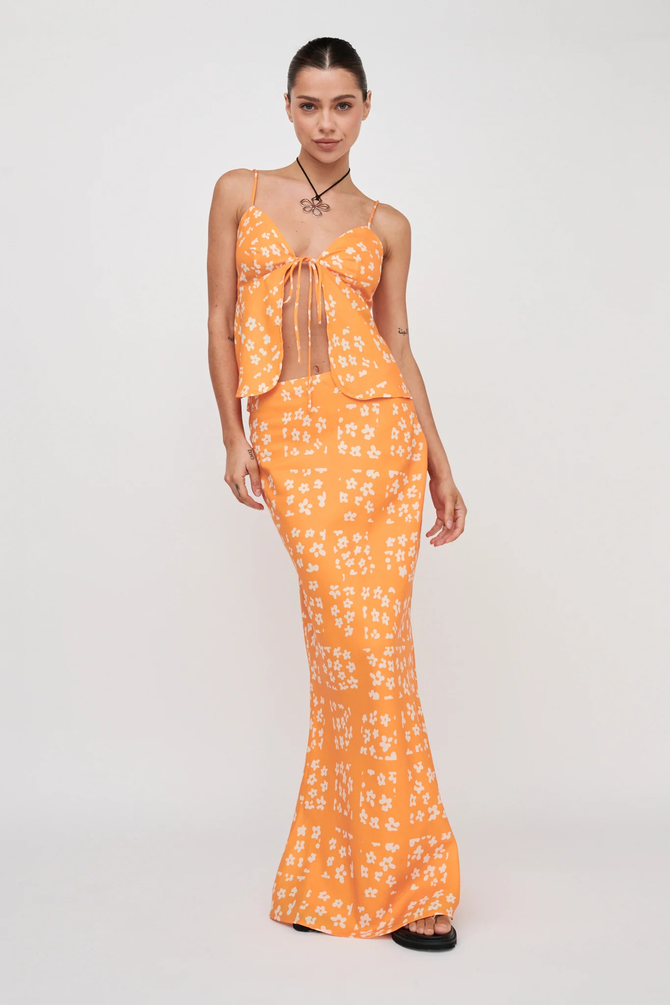 Heart & Soul Tie Front Top Floral Orange - Image 7