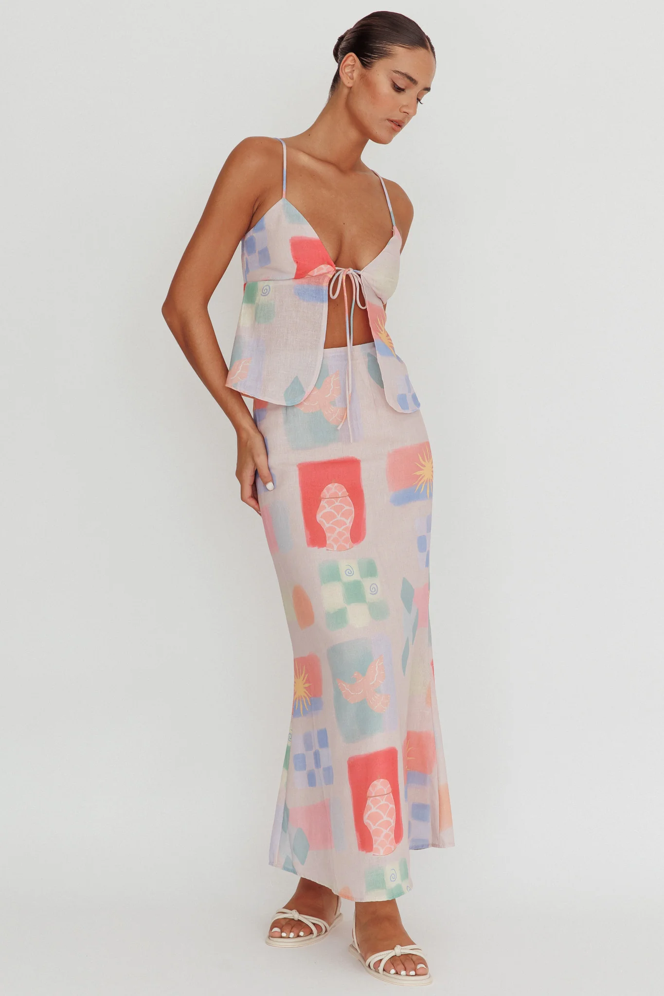Heart & Soul Tie Front Top Print Multi - Image 4