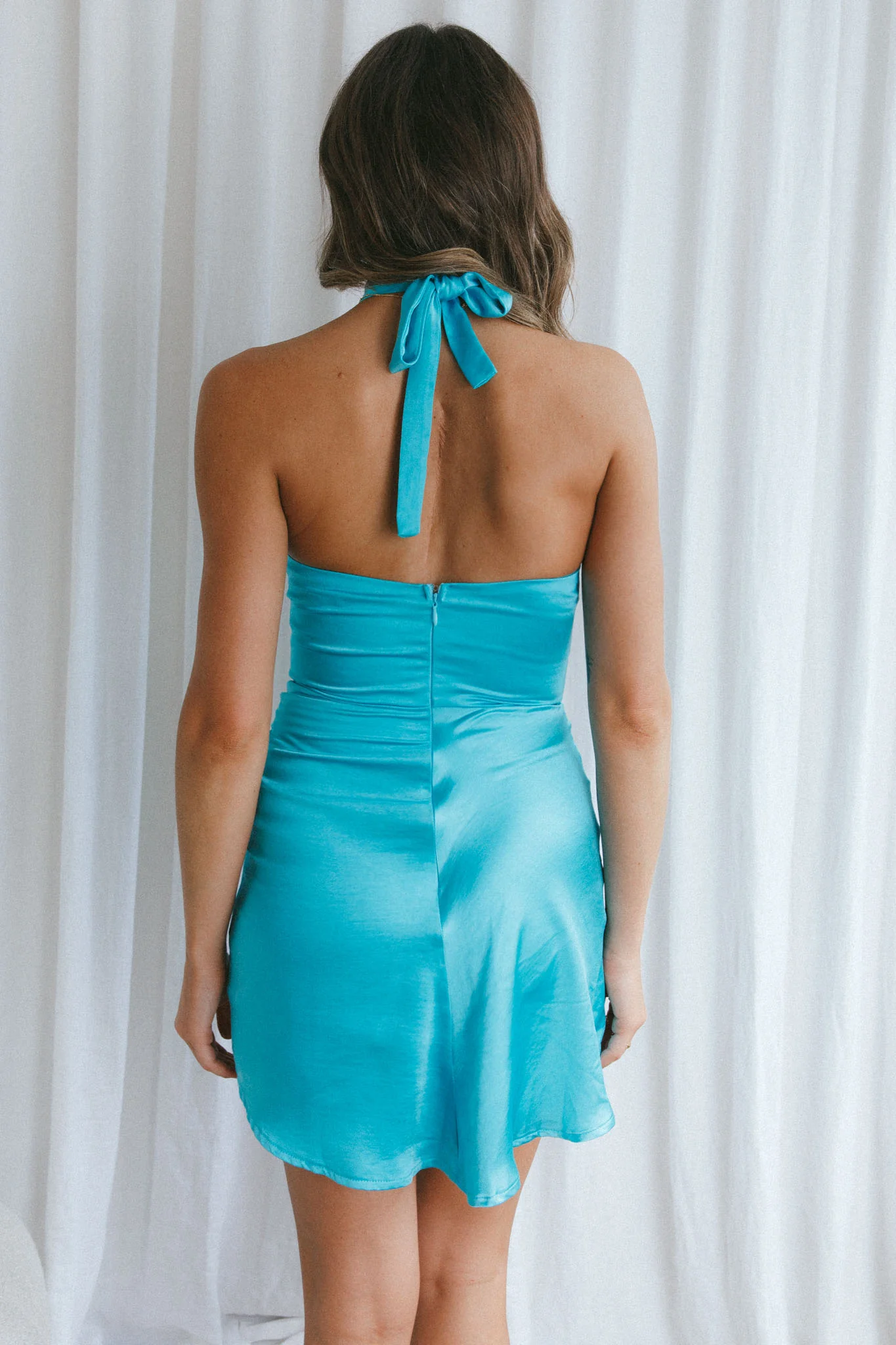 Hearts On Fire Halterneck Wrap Front Mini Dress Teal - Image 7