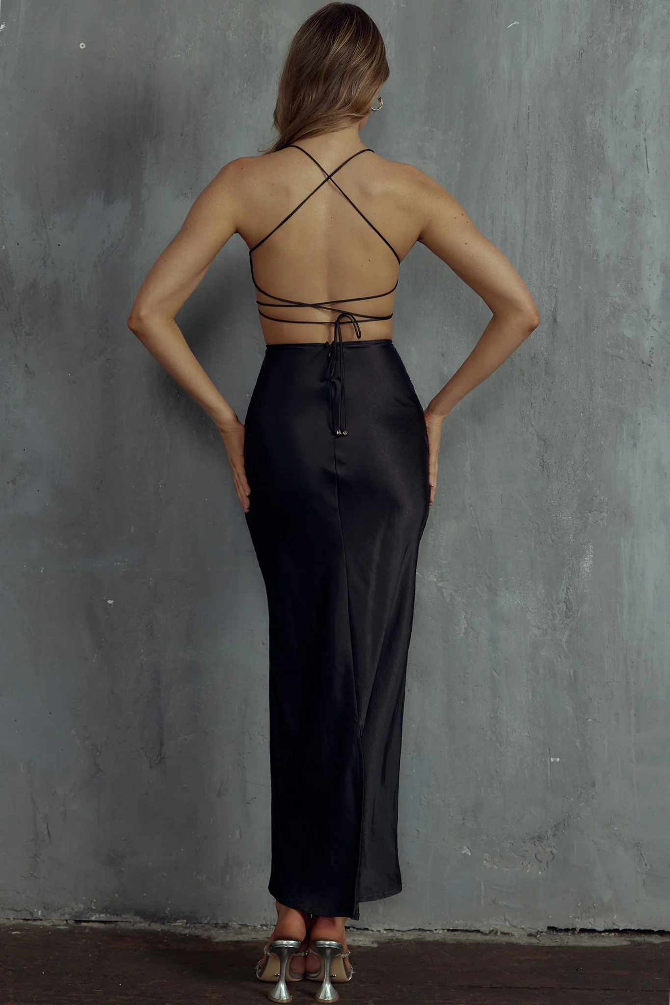 Heaven On Earth Lace-Up Back Maxi Dress Black - Image 7