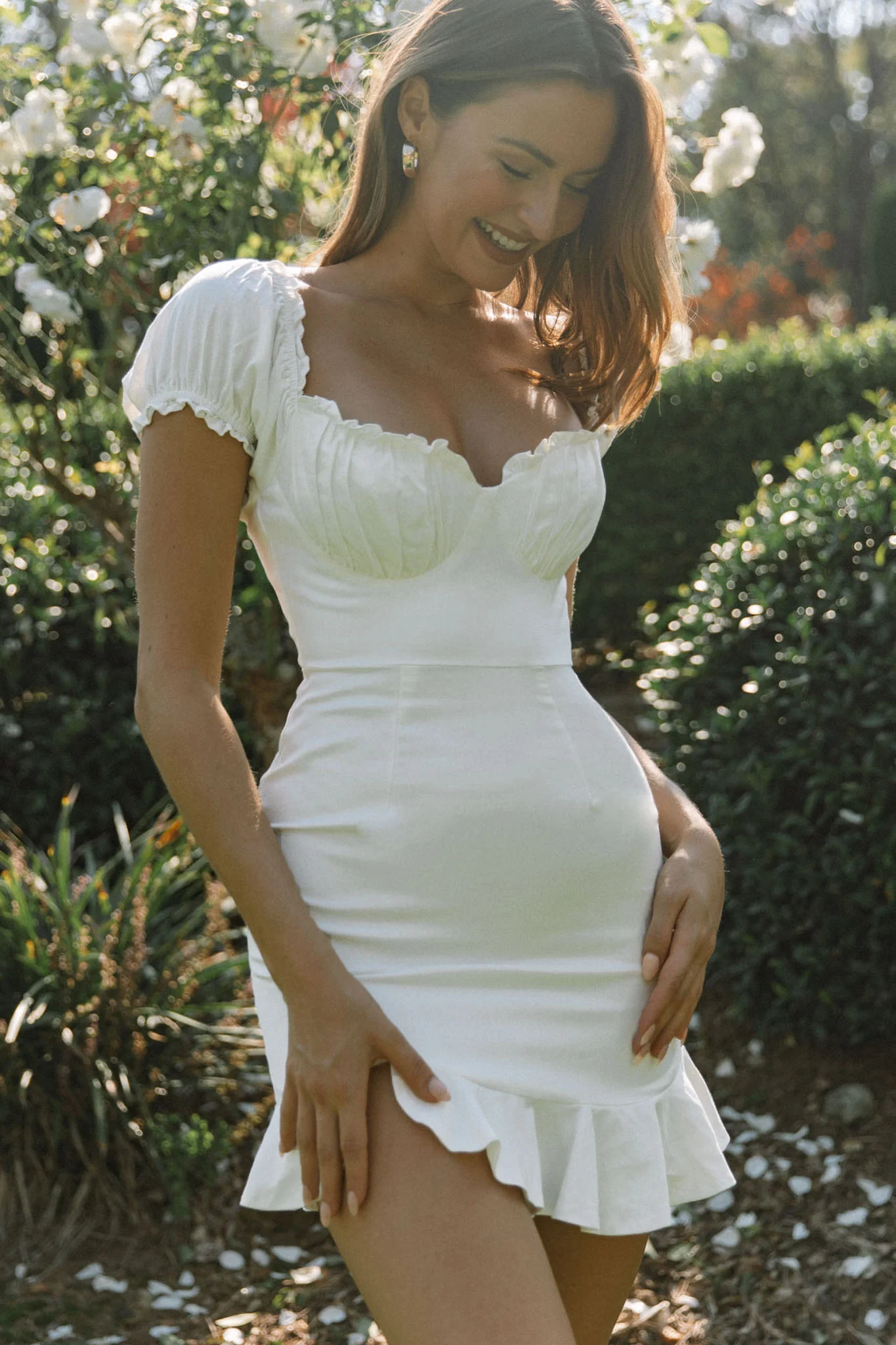Heaven Sent Ruched Bust Puff Sleeve Dress White - Image 13