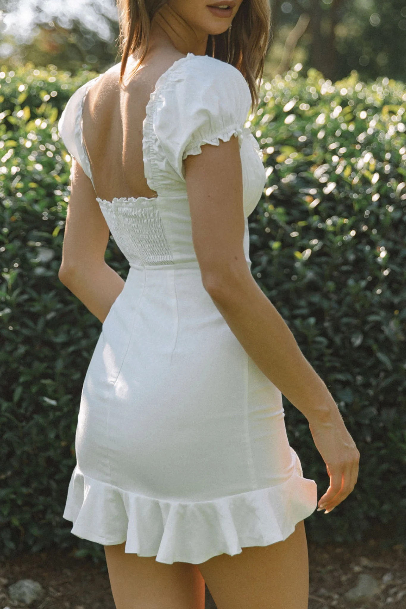 Heaven Sent Ruched Bust Puff Sleeve Dress White - Image 8