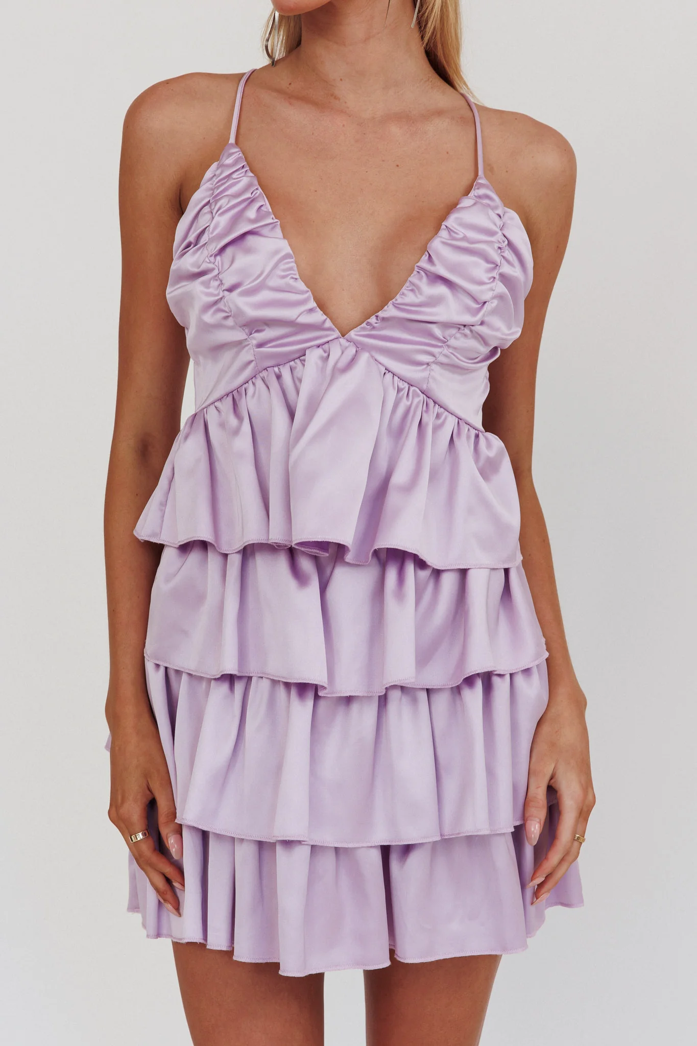 Heavenly Bliss Ruffle Mini Dress Lilac - Image 4
