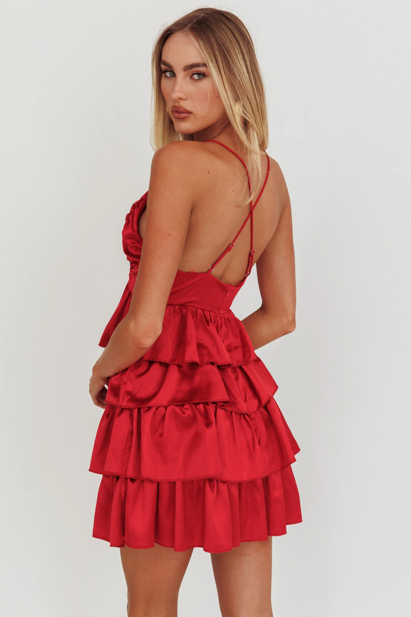 Heavenly Bliss Ruffle Mini Dress Red - Image 2