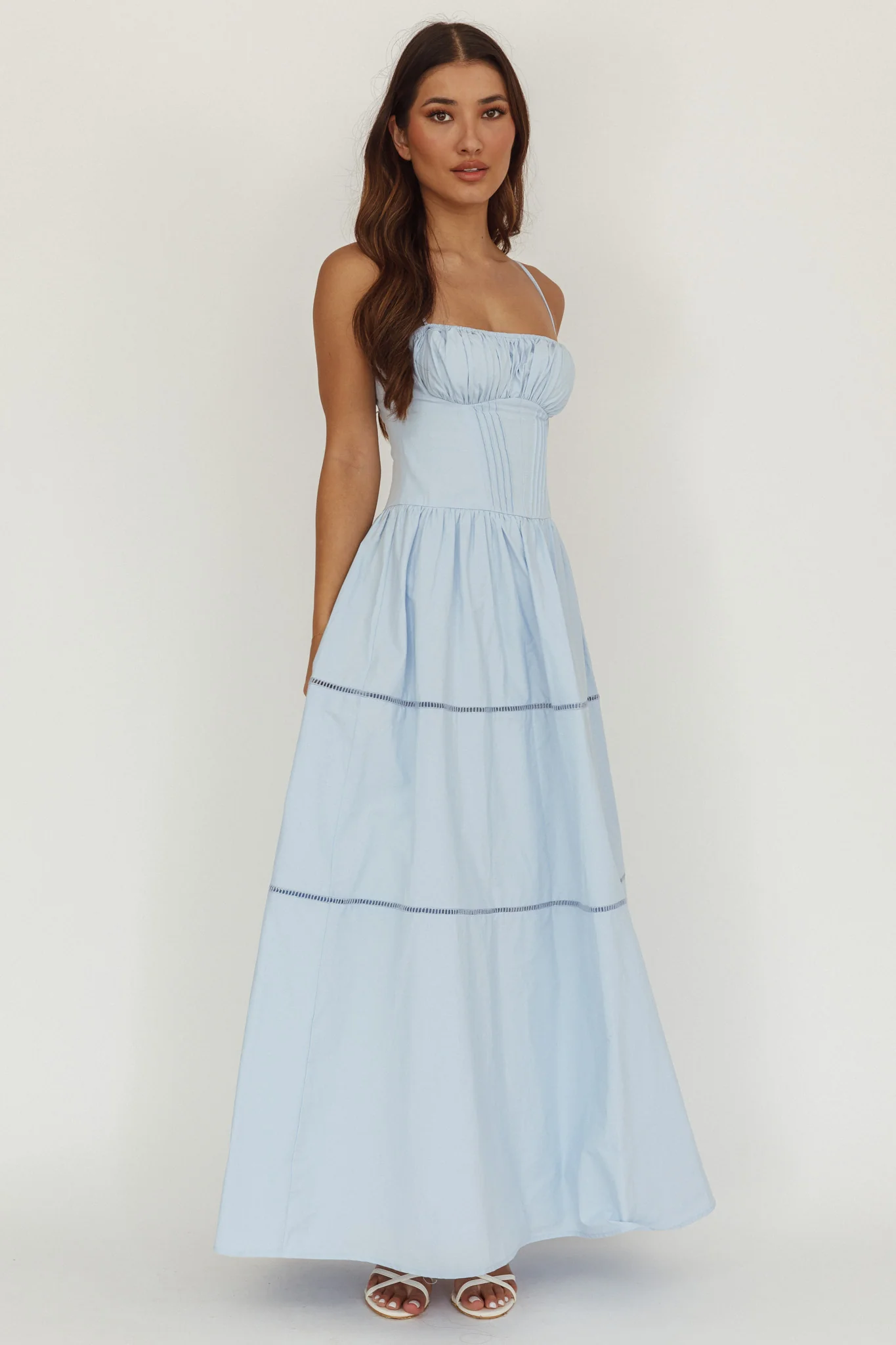 Heavenly Glow Gathered Bust A-Line Maxi Dress Blue - Image 4