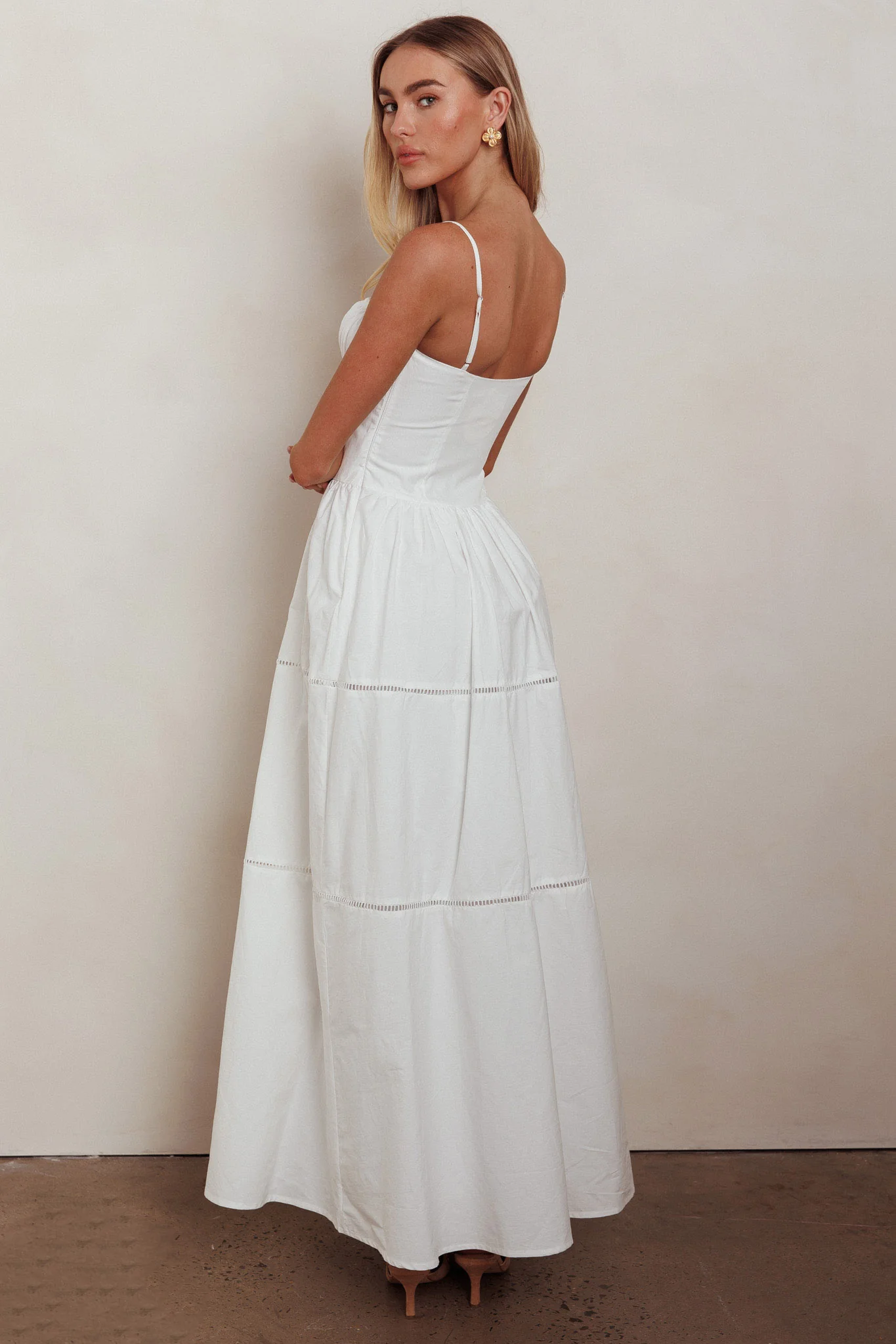 Heavenly Glow Gathered Bust A-Line Maxi Dress Off White - Image 3