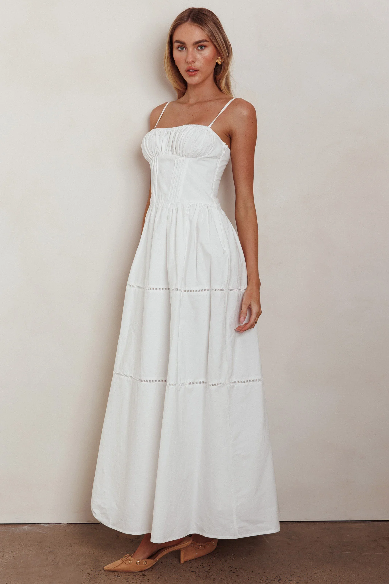 Heavenly Glow Gathered Bust A-Line Maxi Dress Off White - Image 4