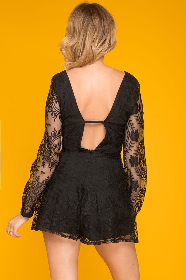 Helena Embroidered Sleeve Romper Black - Image 6