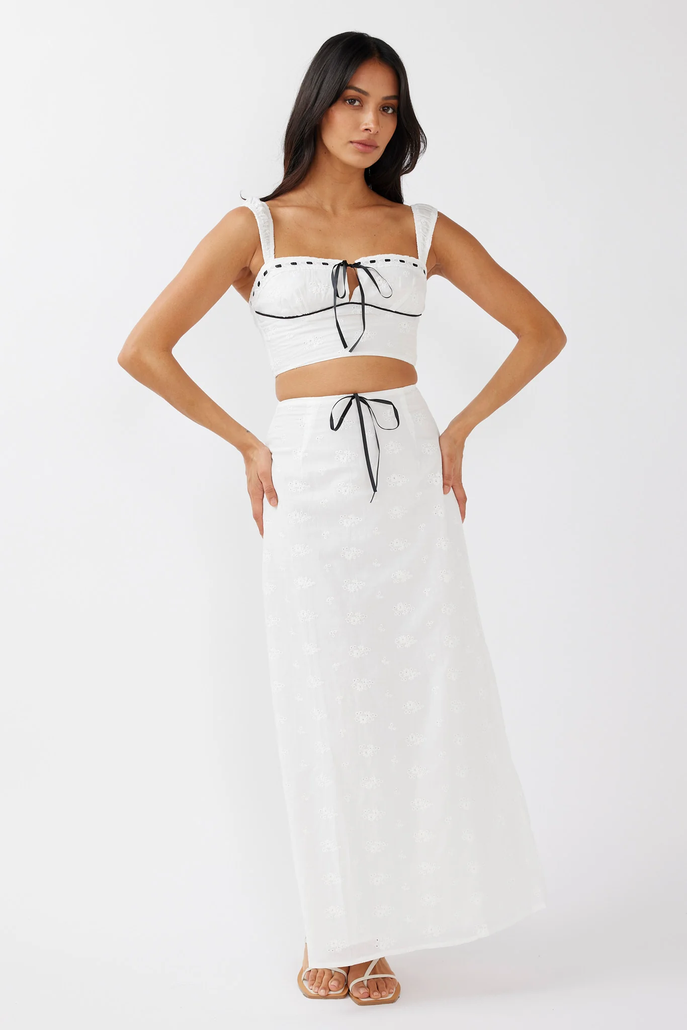 Helga Eyelet Embroidery Bow Crop Top White - Image 10