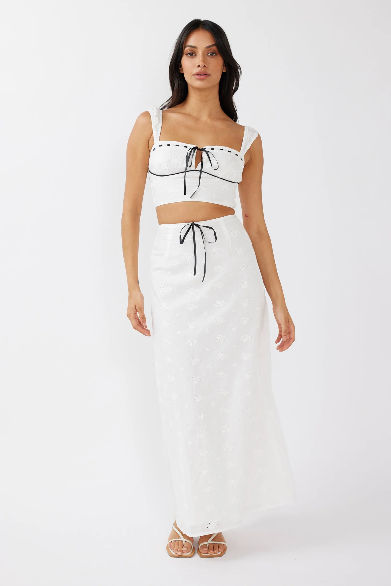 Helga Eyelet Embroidery Bow Crop Top White - Image 8