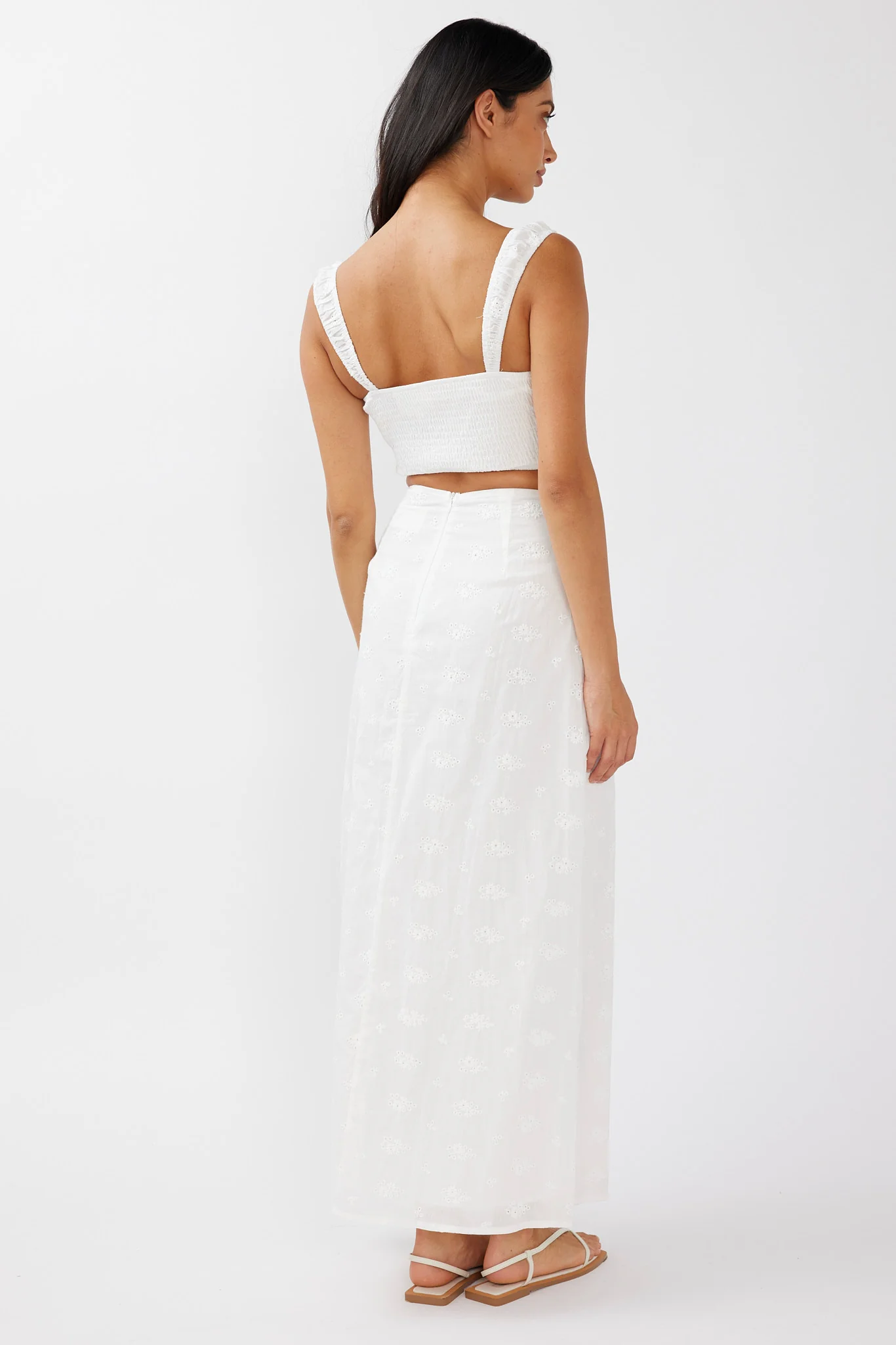 Helga Eyelet Embroidery Bow Maxi Skirt White - Image 7