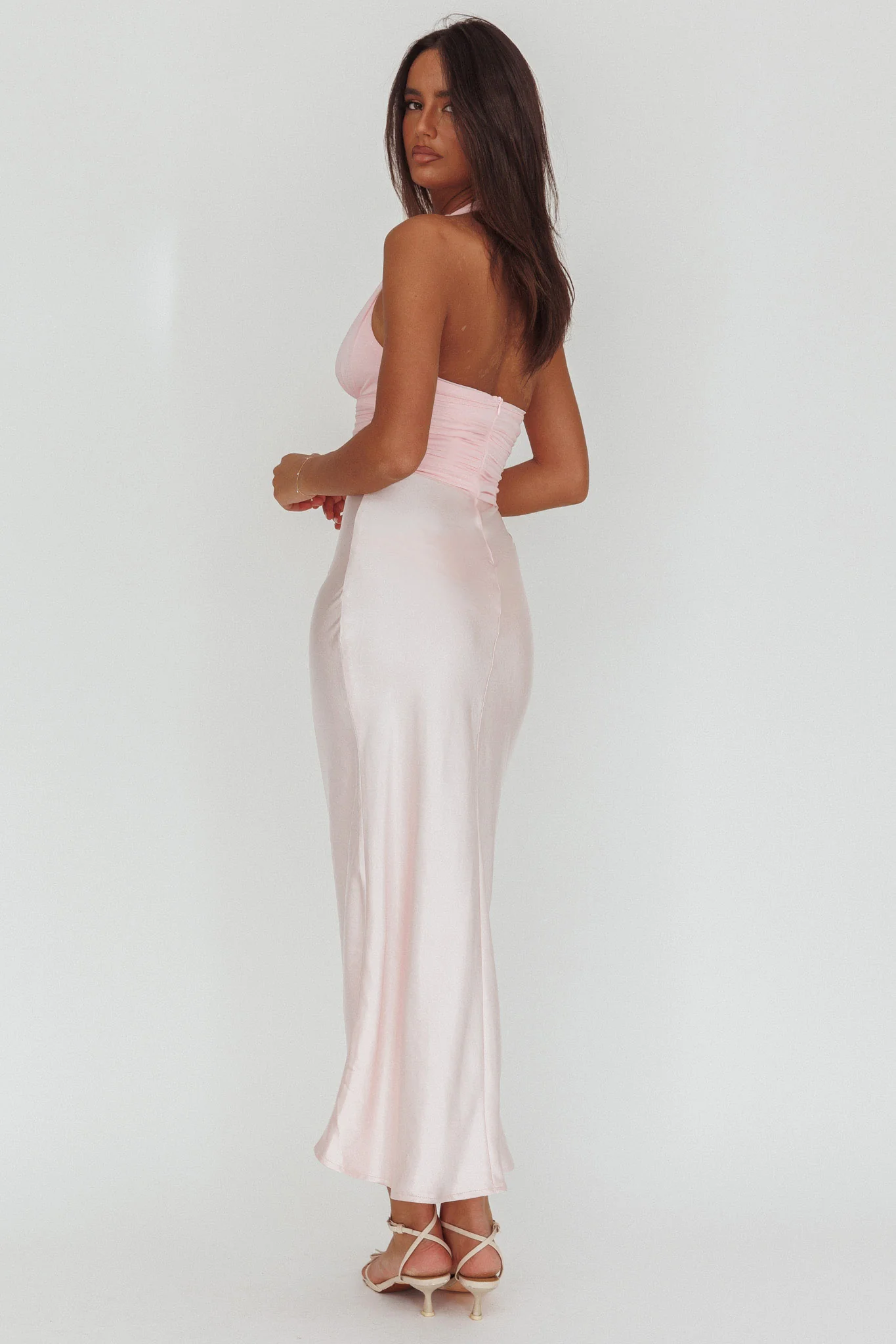 Heliora Halterneck Rosette Bust Maxi Dress Pink - Image 2