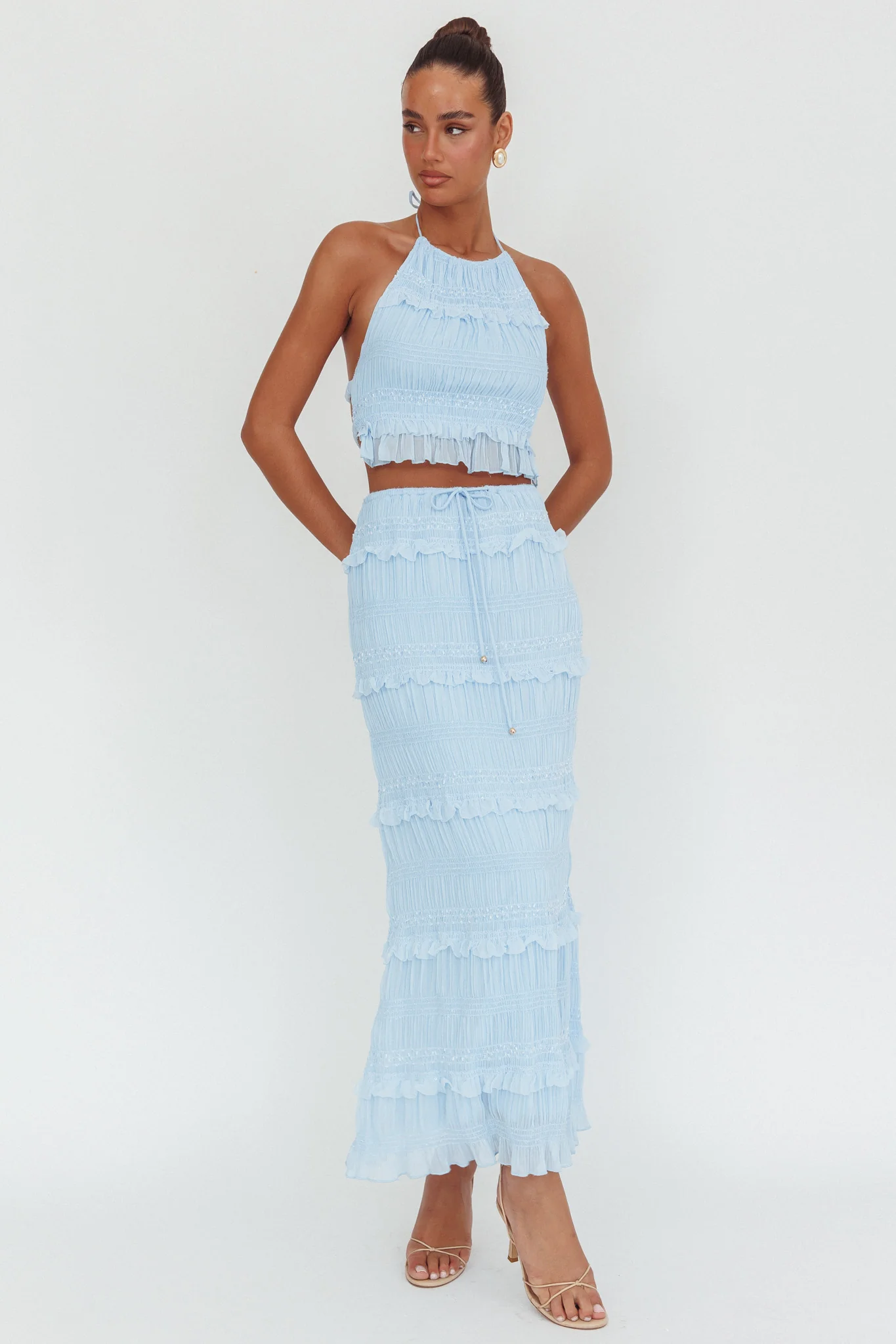 Helios Halterneck Shirred Sequin Top Blue - Image 4