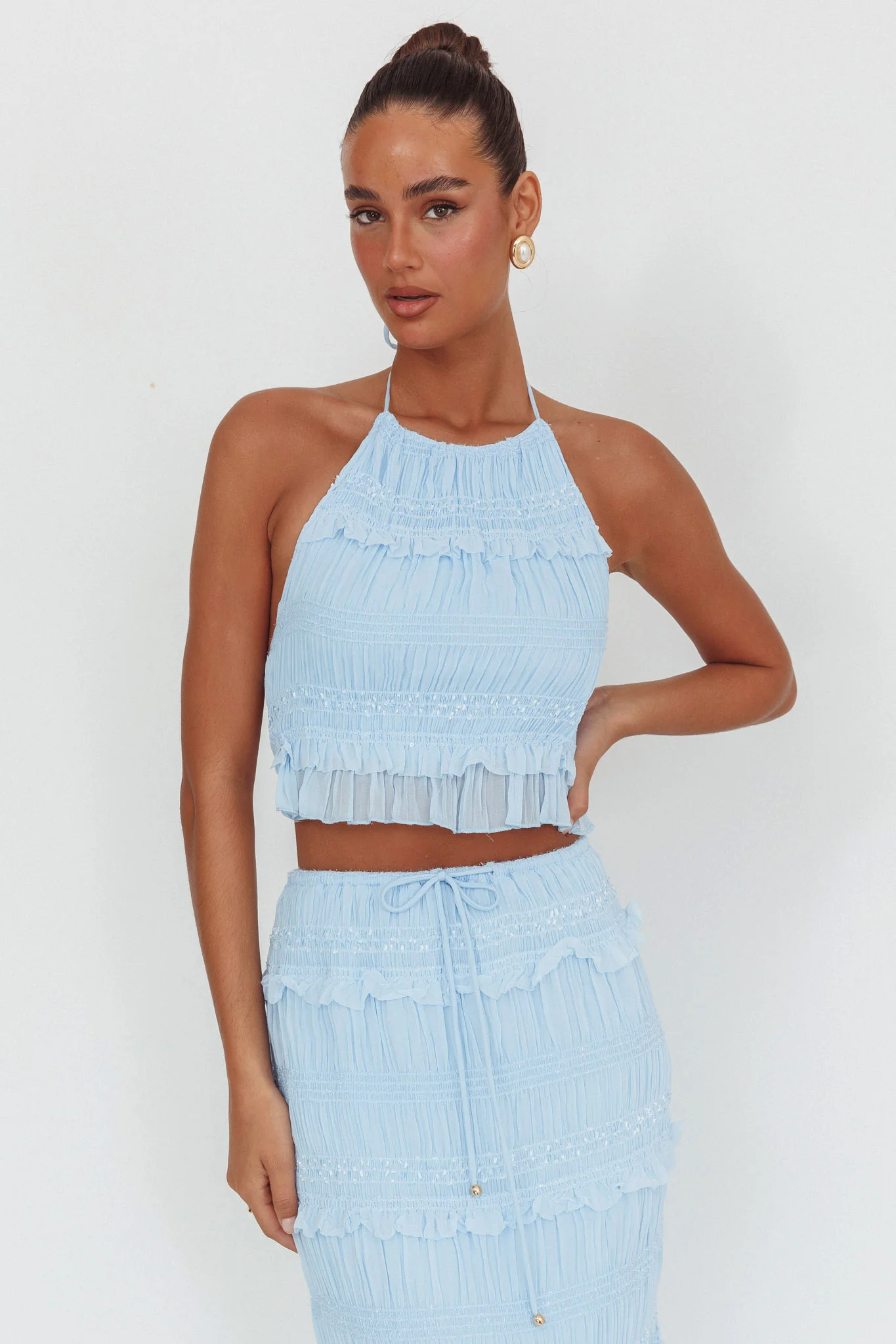 Helios Halterneck Shirred Sequin Top Blue - Image 5