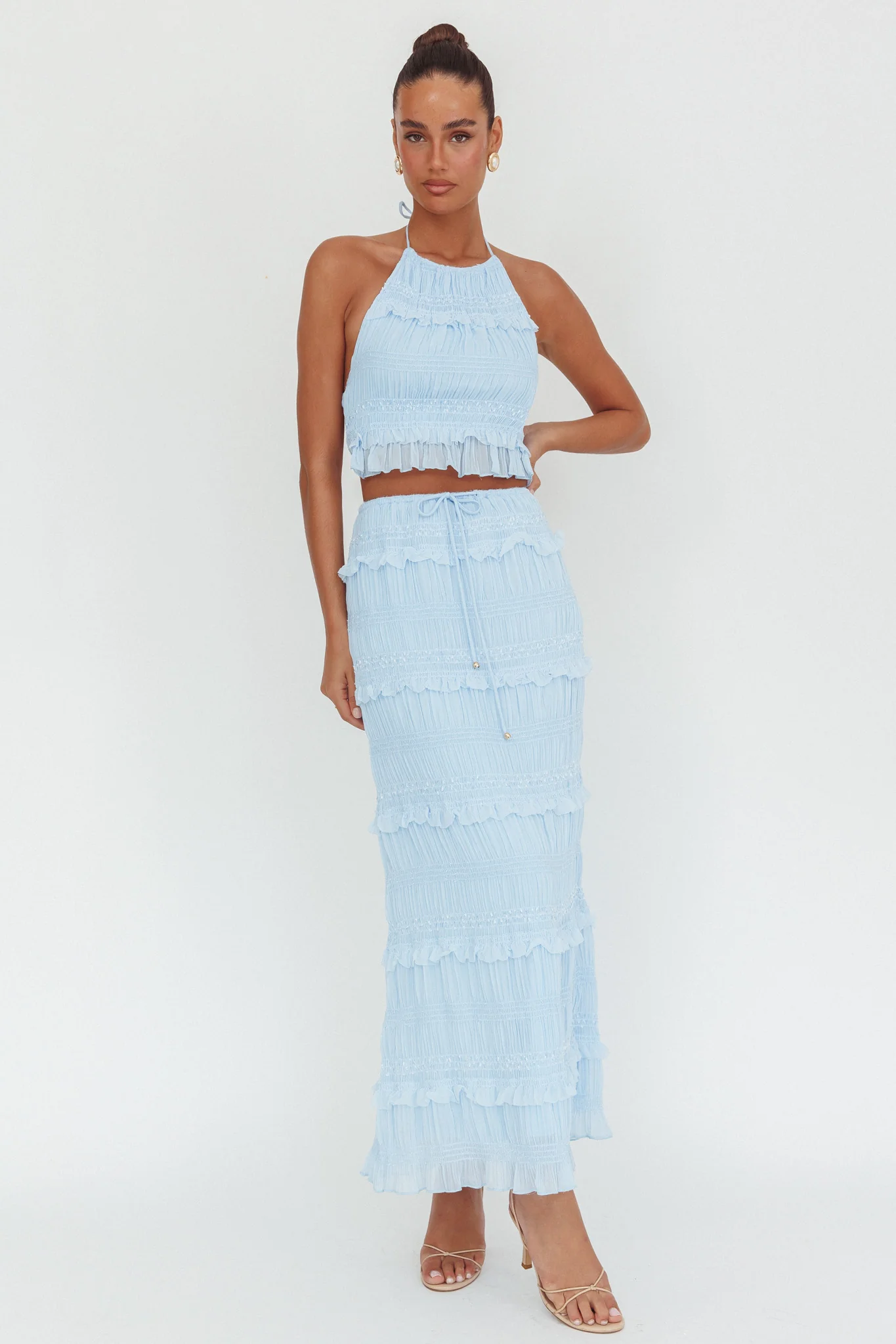 Helios Shirred Sequin Maxi Skirt Blue - Image 2