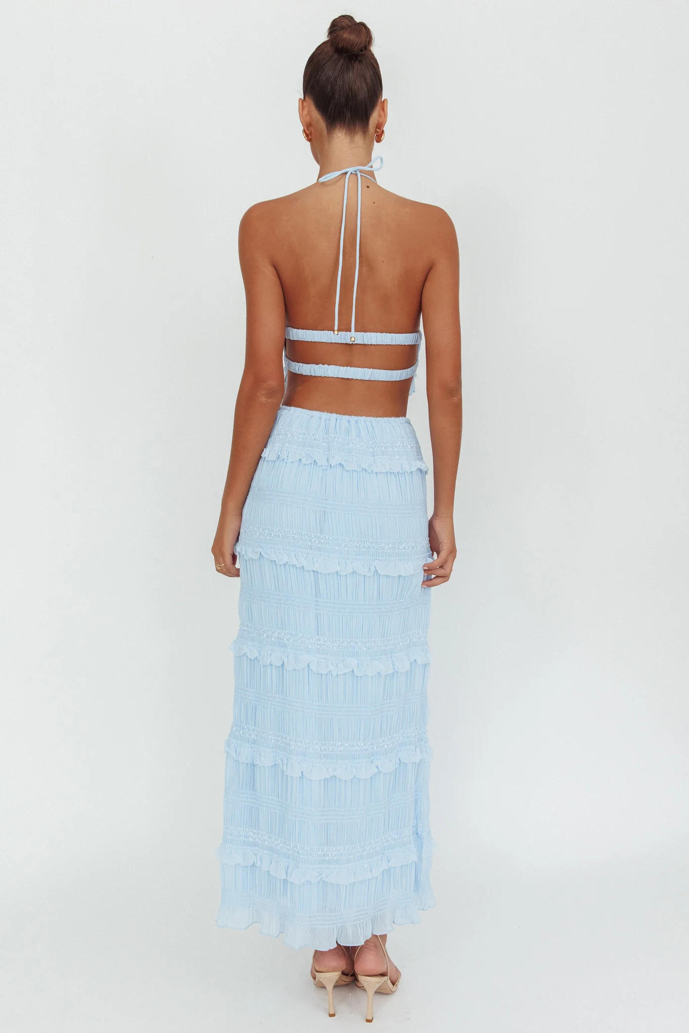 Helios Shirred Sequin Maxi Skirt Blue - Image 3