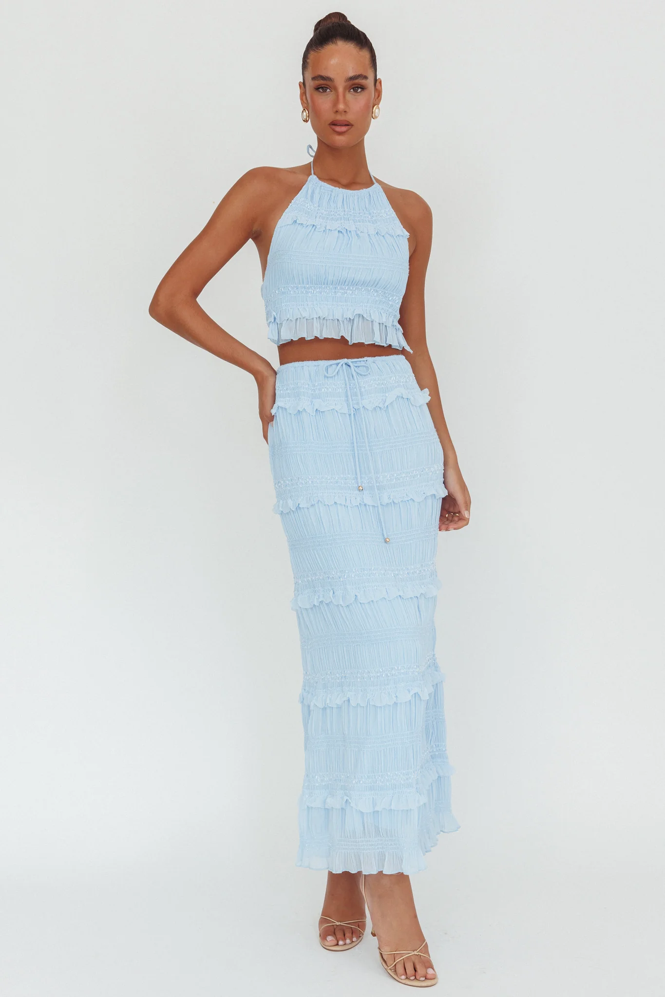 Helios Shirred Sequin Maxi Skirt Blue - Image 5