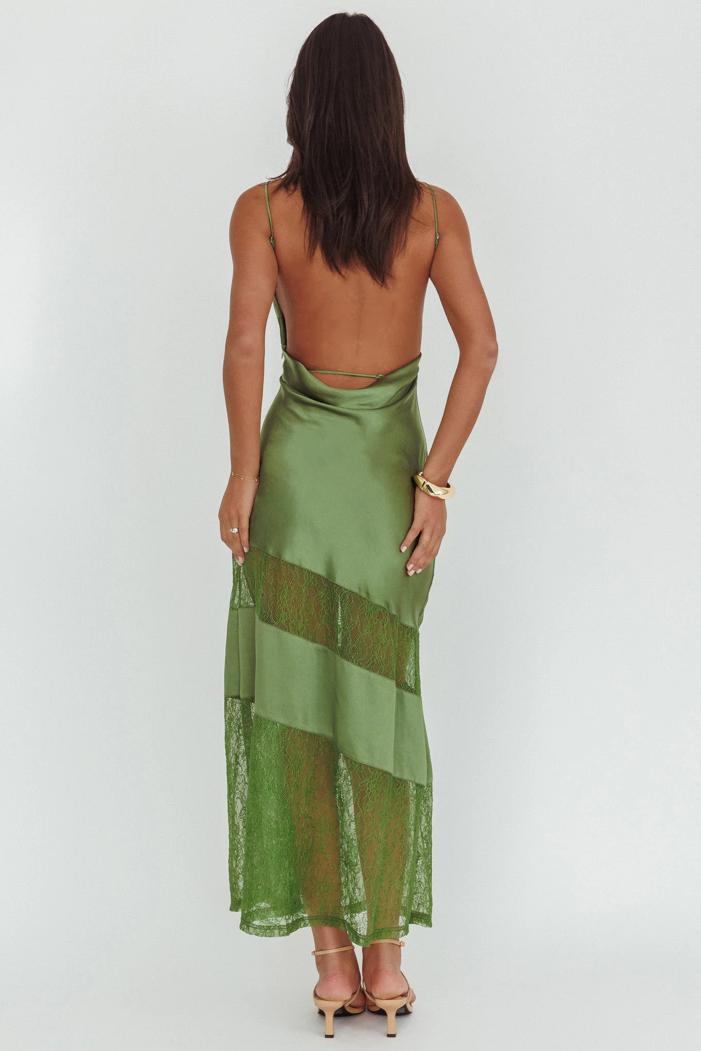 Helsi Low Back Lace Insert Maxi Dress Forest Green - Image 2