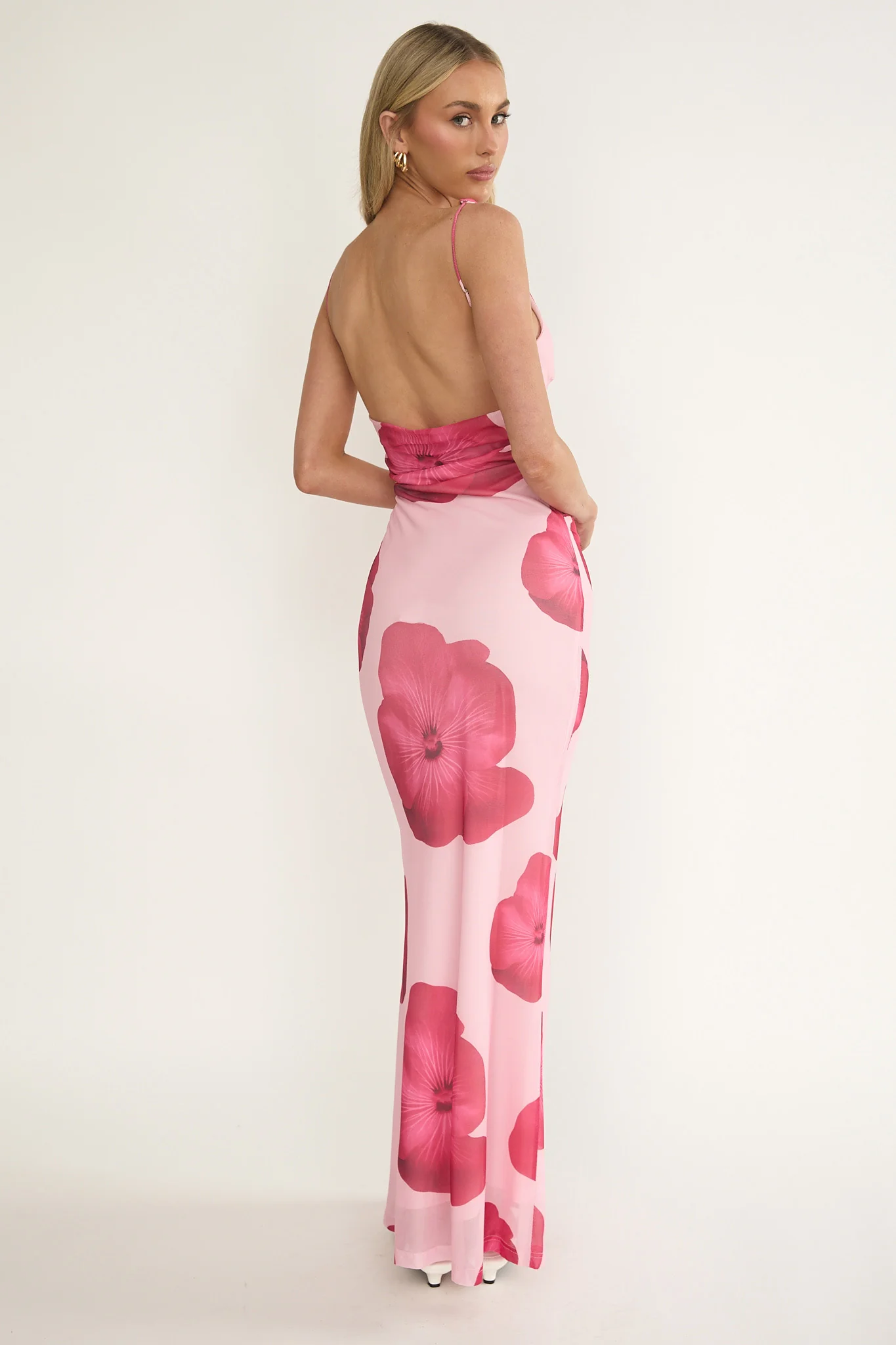 Helsi Low Back Maxi Dress Floral Pink