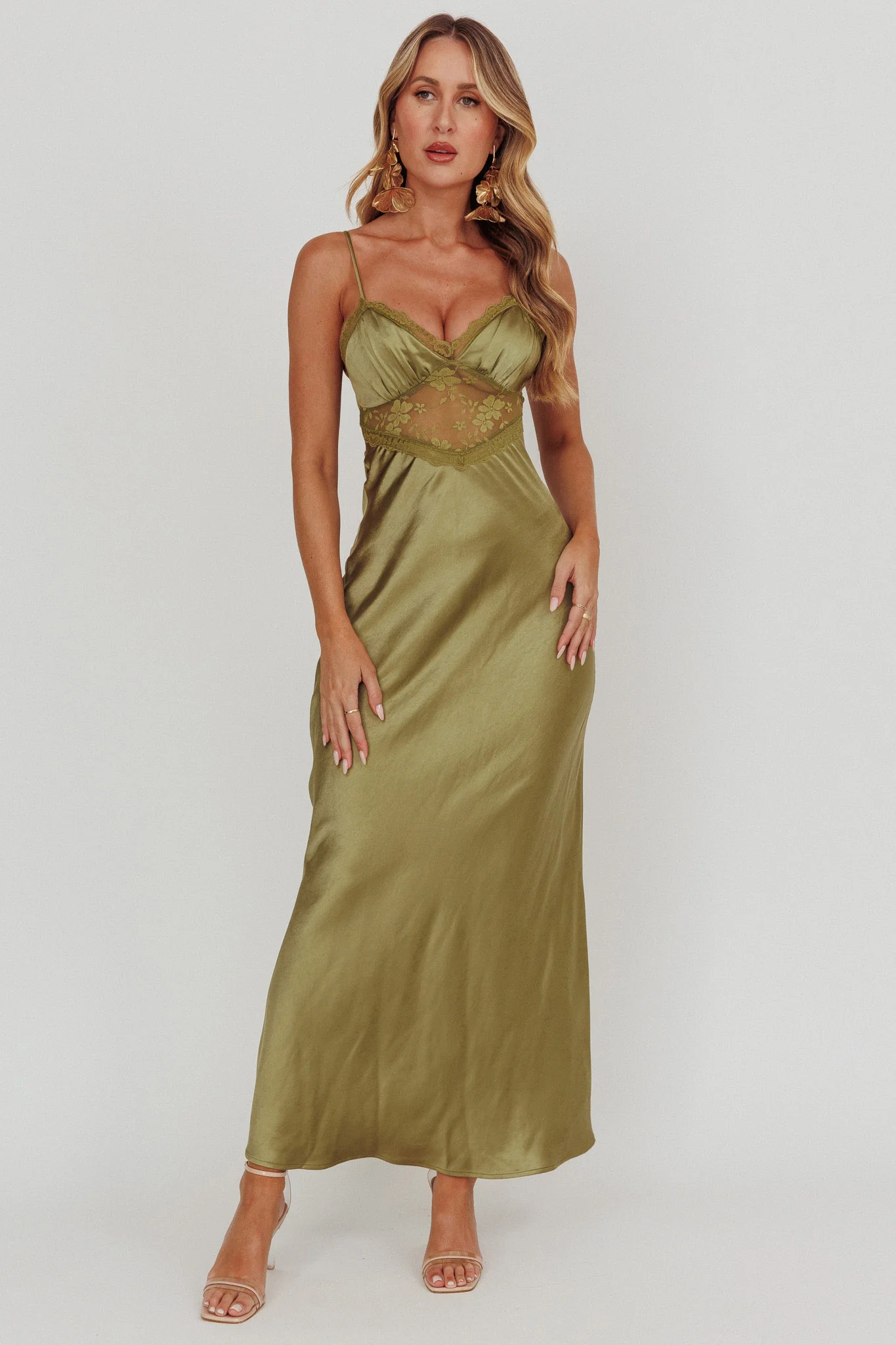 Her theory Lace Trim Maxi Dress Olive - Image 4