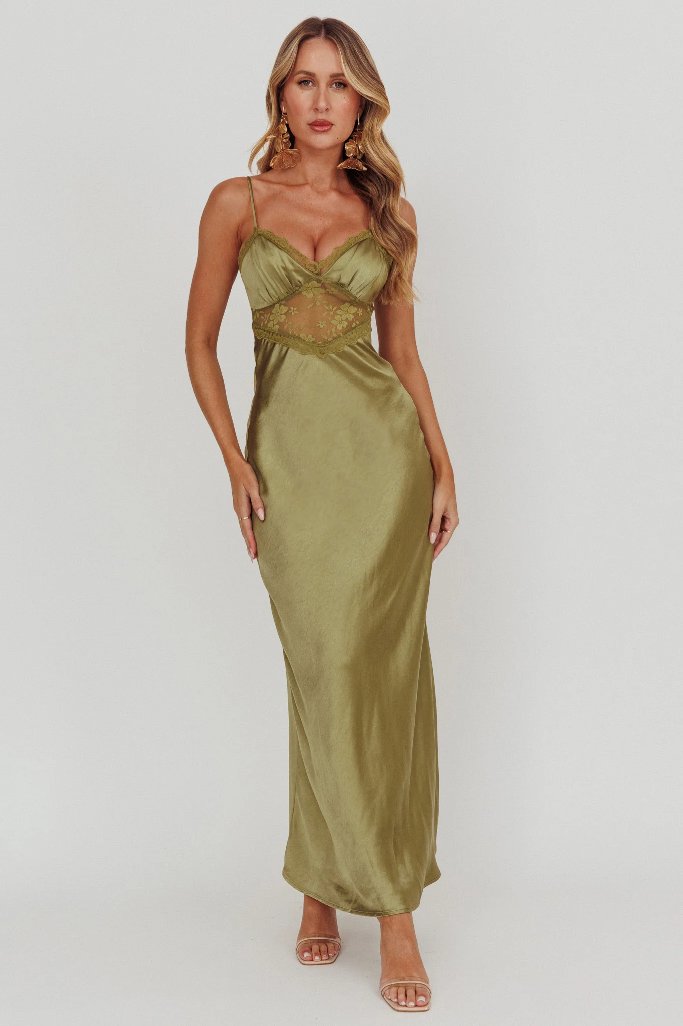 Her theory Lace Trim Maxi Dress Olive - Image 5