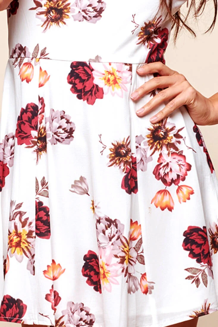 Hera Off the Shoulder Fit and Flare Floral Dress White - Image 6