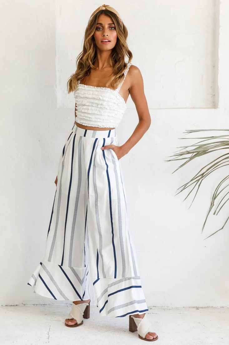 Hermosa Wide Leg Pocket Pants Stripe Print Navy - Image 5