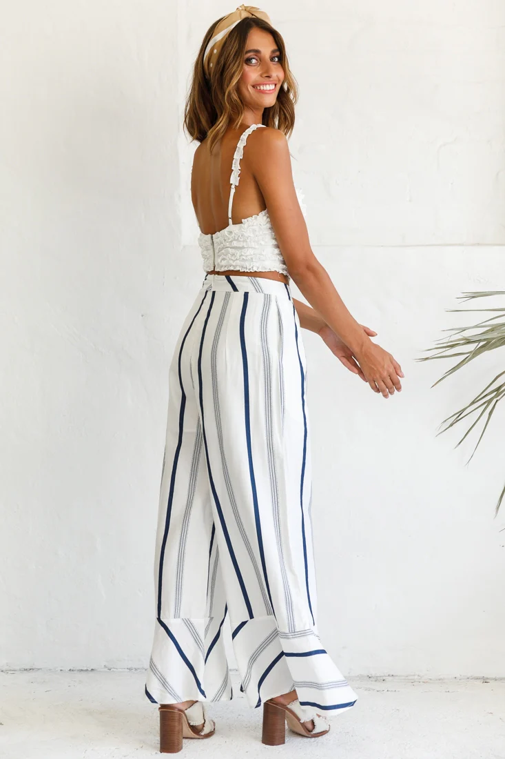 Hermosa Wide Leg Pocket Pants Stripe Print Navy - Image 6