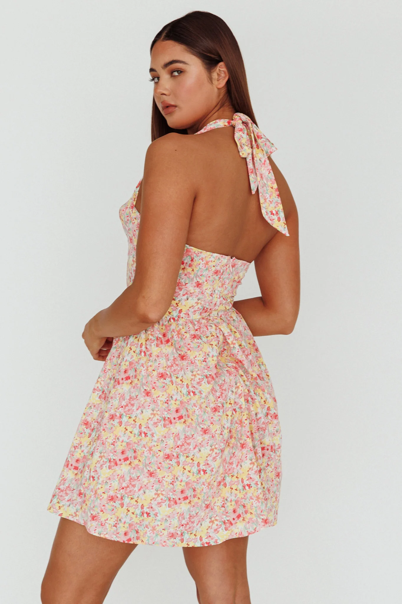 Hey Baby Halterneck Mini Dress Pink Floral - Image 2