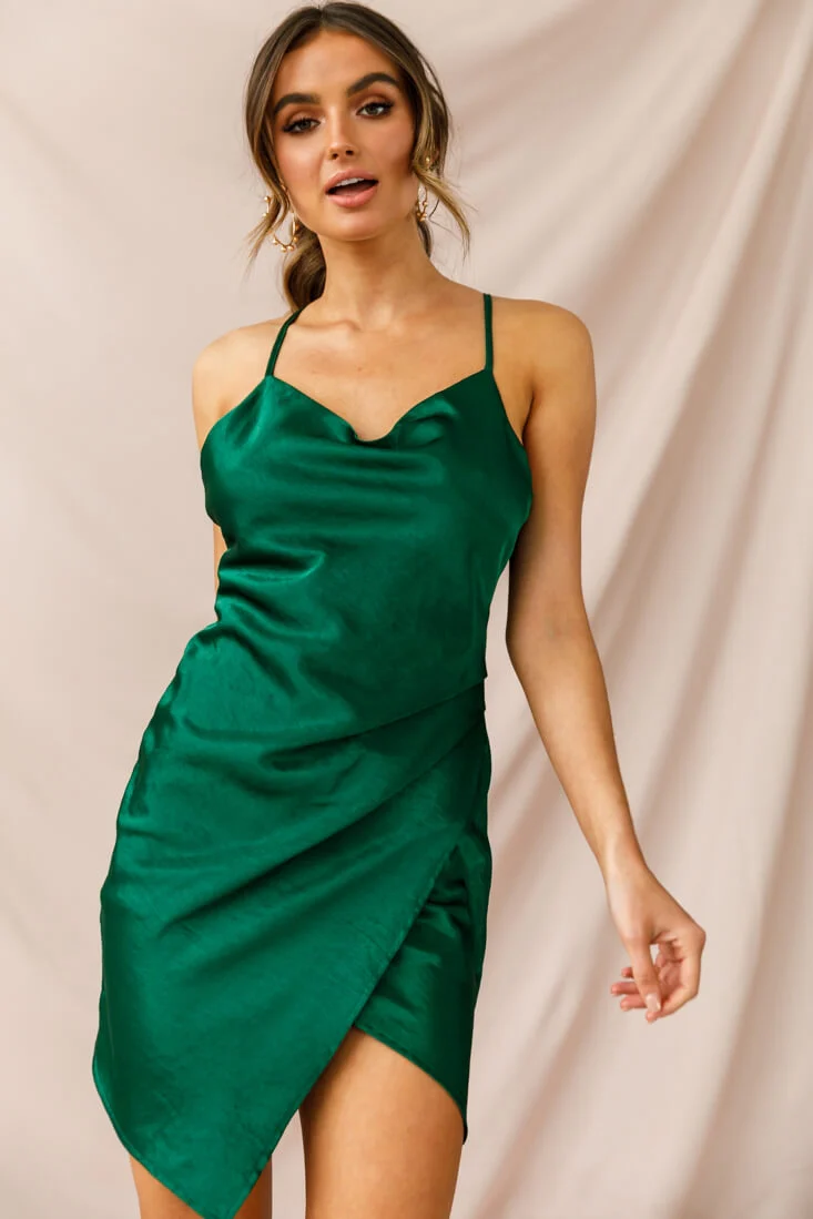 Hey Girl Cowl Neck Wrap Front Dress Forest Green - Image 6