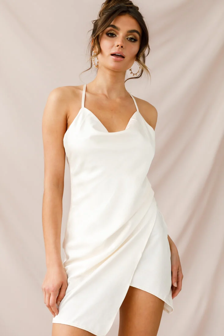Hey Girl Cowl Neck Wrap Front Dress White - Image 7