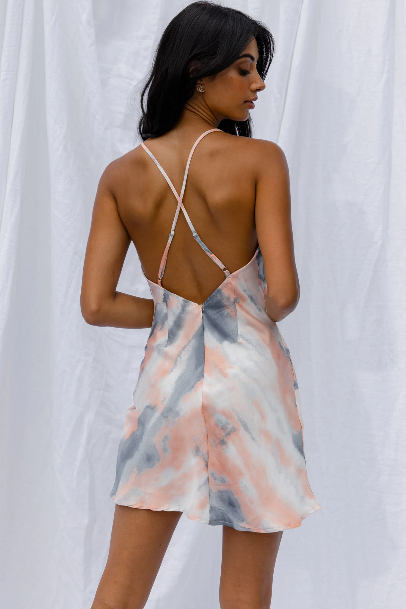 Hey Girl Cowl Neck Wrap Front Mini Dress Tie-Dye Print Multi - Image 2