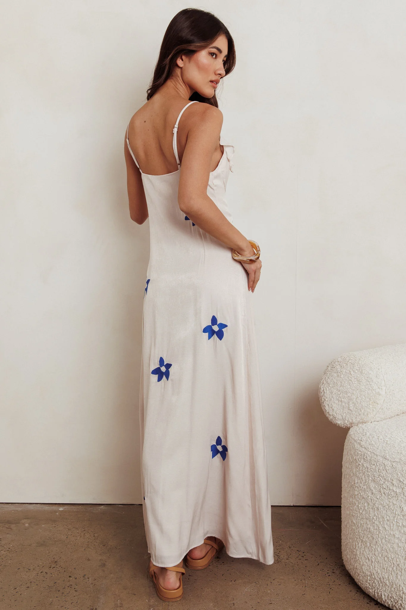 Hibiscus Ruffle A-line Maxi Dress Bone - Image 3