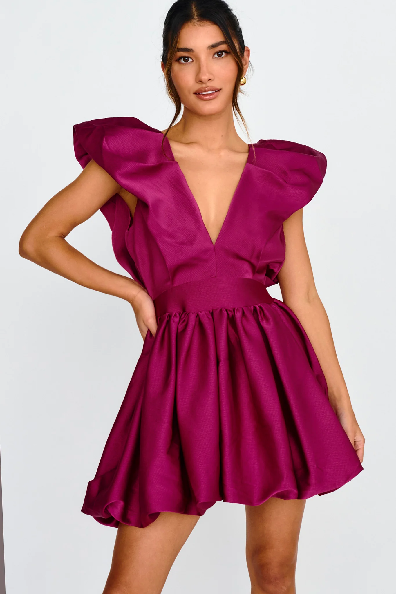 Hidden Heart Bubble Hem Mini Dress Magenta - Image 10
