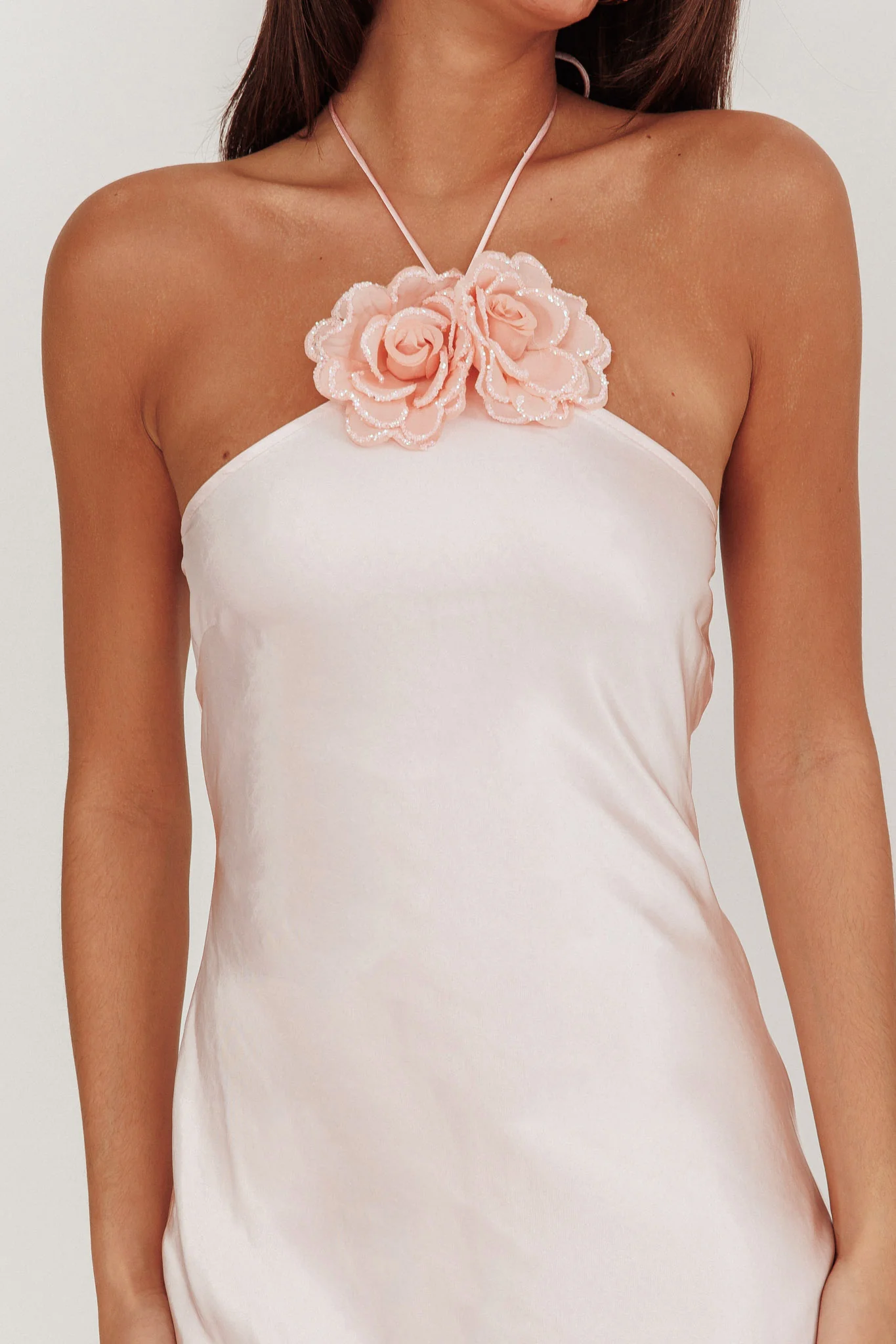 High Roller Flower Decoration Halter Dress Baby Pink - Image 5