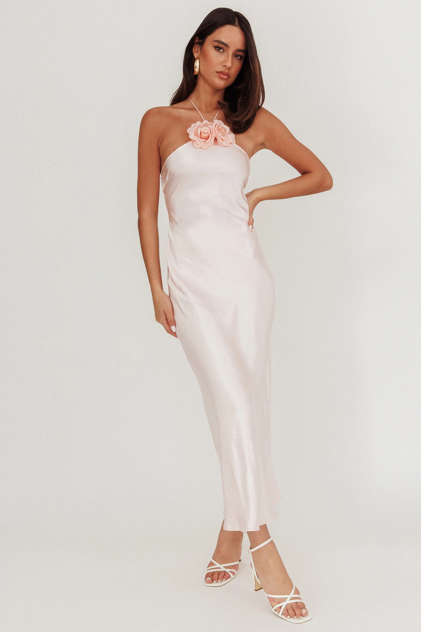 High Roller Flower Decoration Halter Dress Baby Pink - Image 6