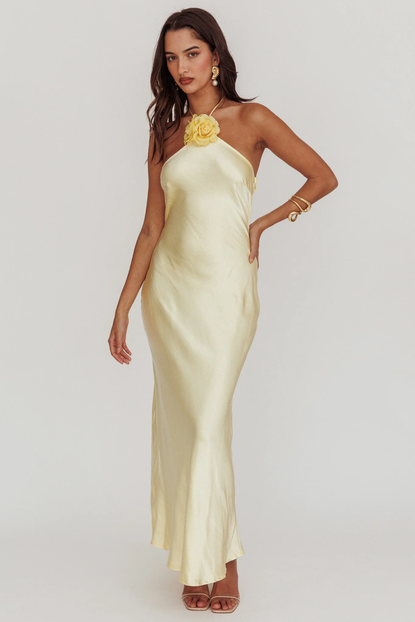 High Roller Flower Decoration Halter Dress Butter - Image 3