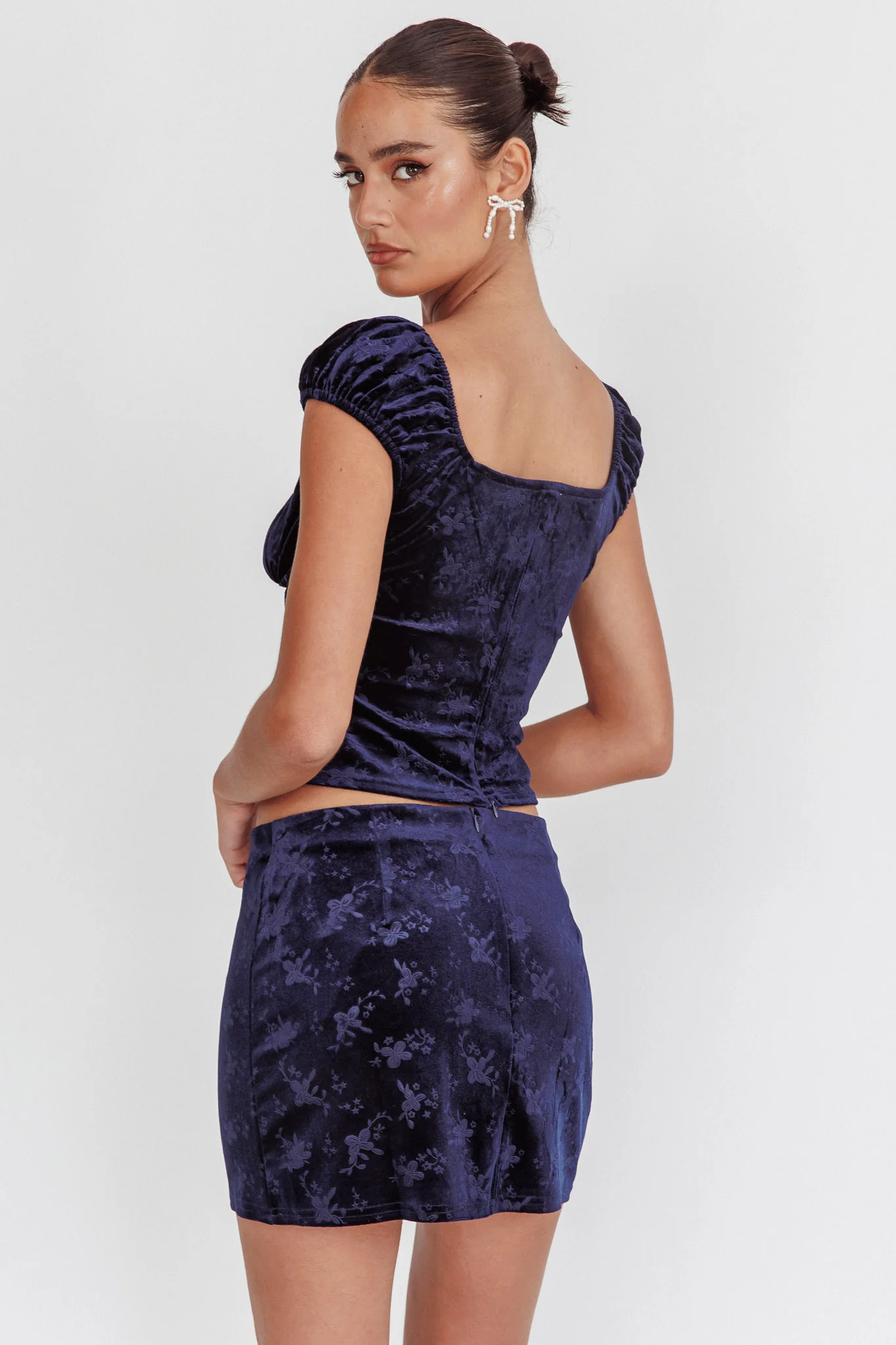 High Rollers Floral Velvet Mini Skirt Navy - Image 4